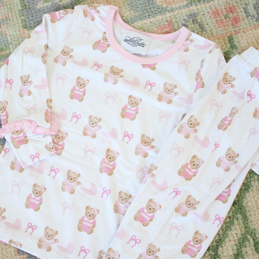PINK BEARS & BOWS 2 PC BAMBOO LOUNGEWEAR