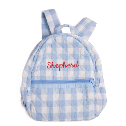 Blue Gingham Quilted Backpack