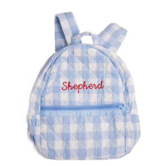 Blue Gingham Quilted Backpack