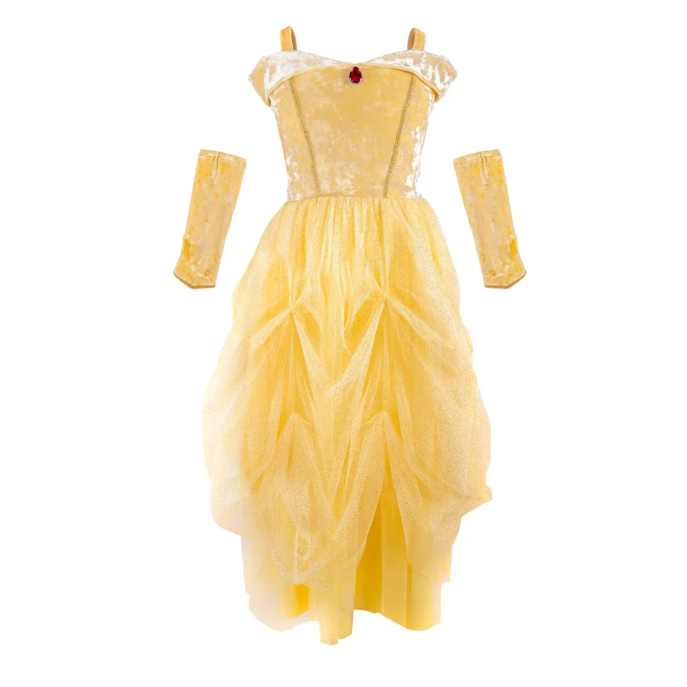 Velvety Soft Yellow Princess Gown with Arm Warmers