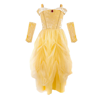 Velvety Soft Yellow Princess Gown with Arm Warmers