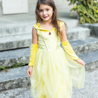 Velvety Soft Yellow Princess Gown with Arm Warmers