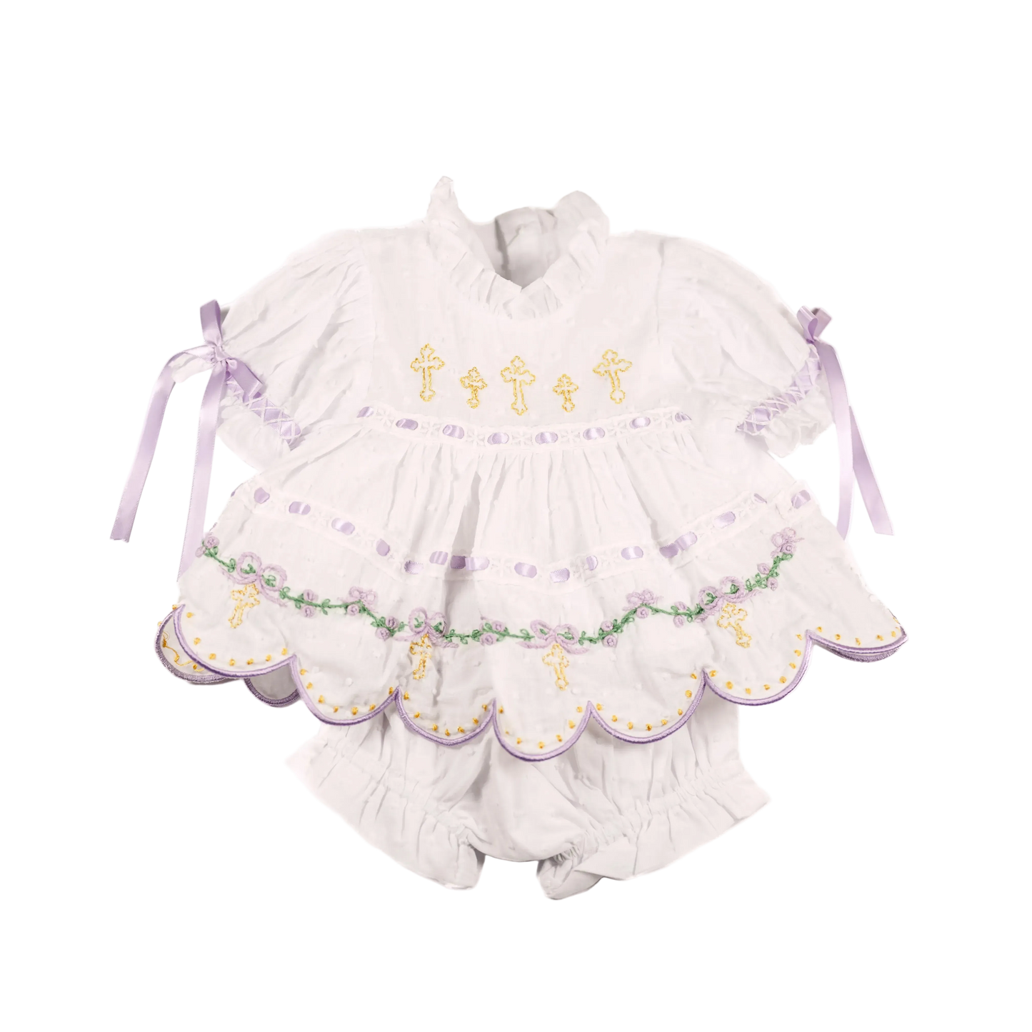 Lavender Swiss Dot Cross Diaper Set