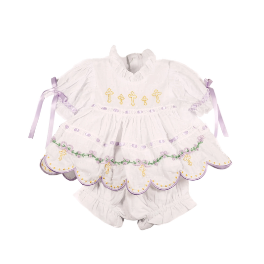 Lavender Swiss Dot Cross Diaper Set