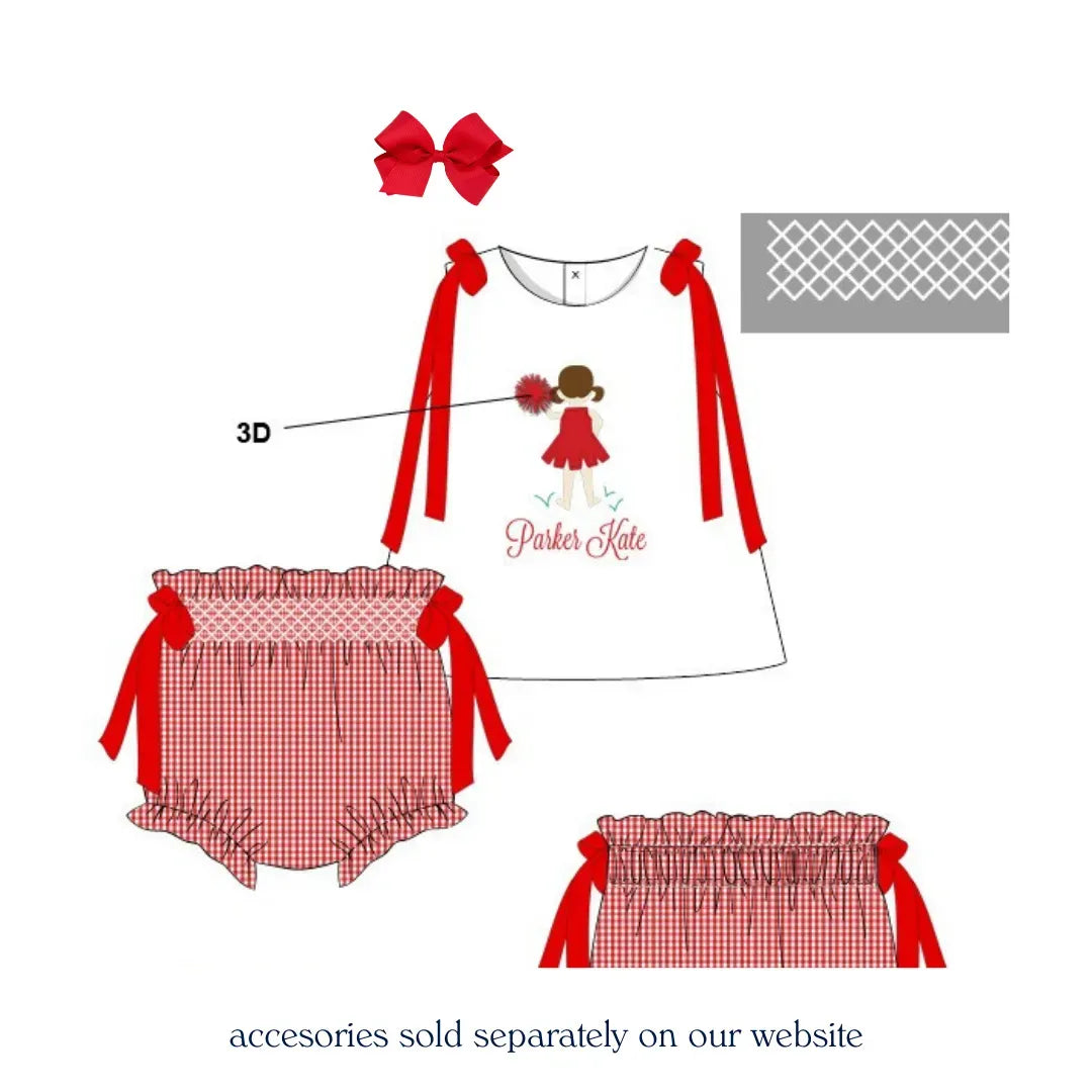 Red Cheerleader Smocked Diaper Set