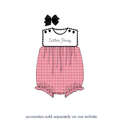 Girls Red Windowpane Bib Bubble
