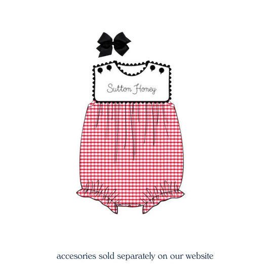 Girls Red Windowpane Bib Bubble