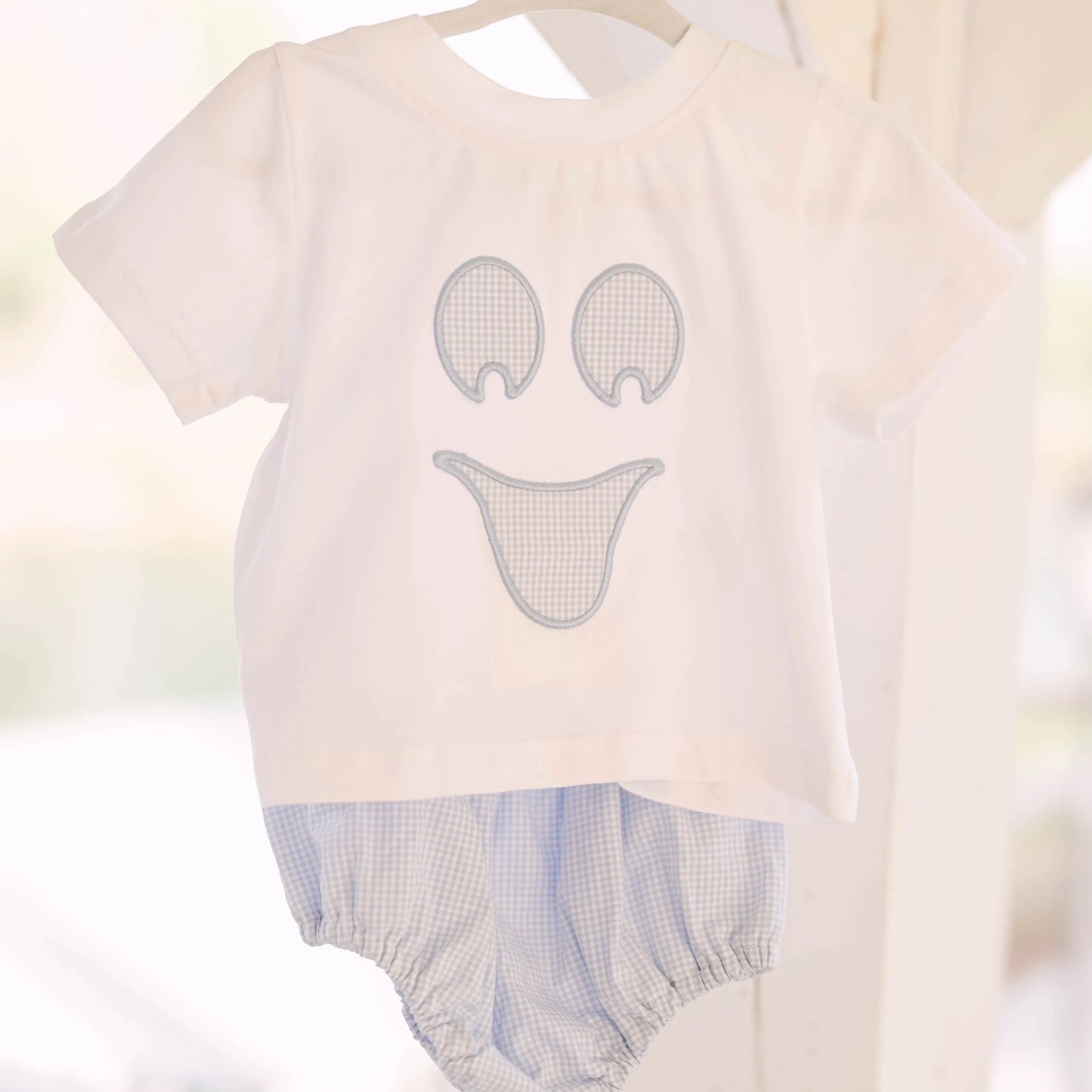 Blue Gingham Ghost Diaper Set