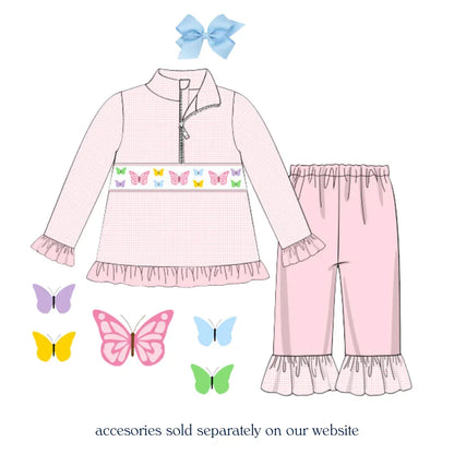 Pink Butterflies Smocked Pant Set