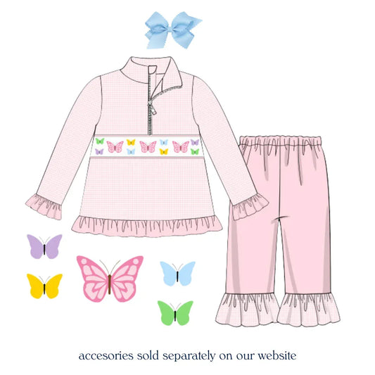 Pink Butterflies Smocked Pant Set