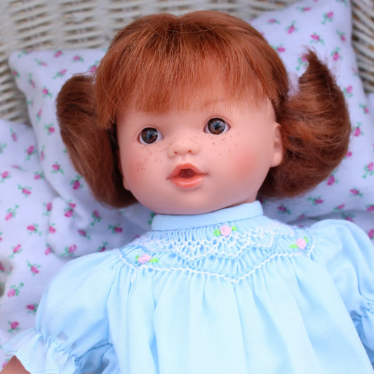 Rosalina Holly Brown Eye 10" Doll w/Blue Roselle Smocked Doll Dress