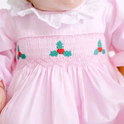 Girls Pink Smocked Holly Bubble