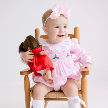 Girls Pink Smocked Holly Bubble