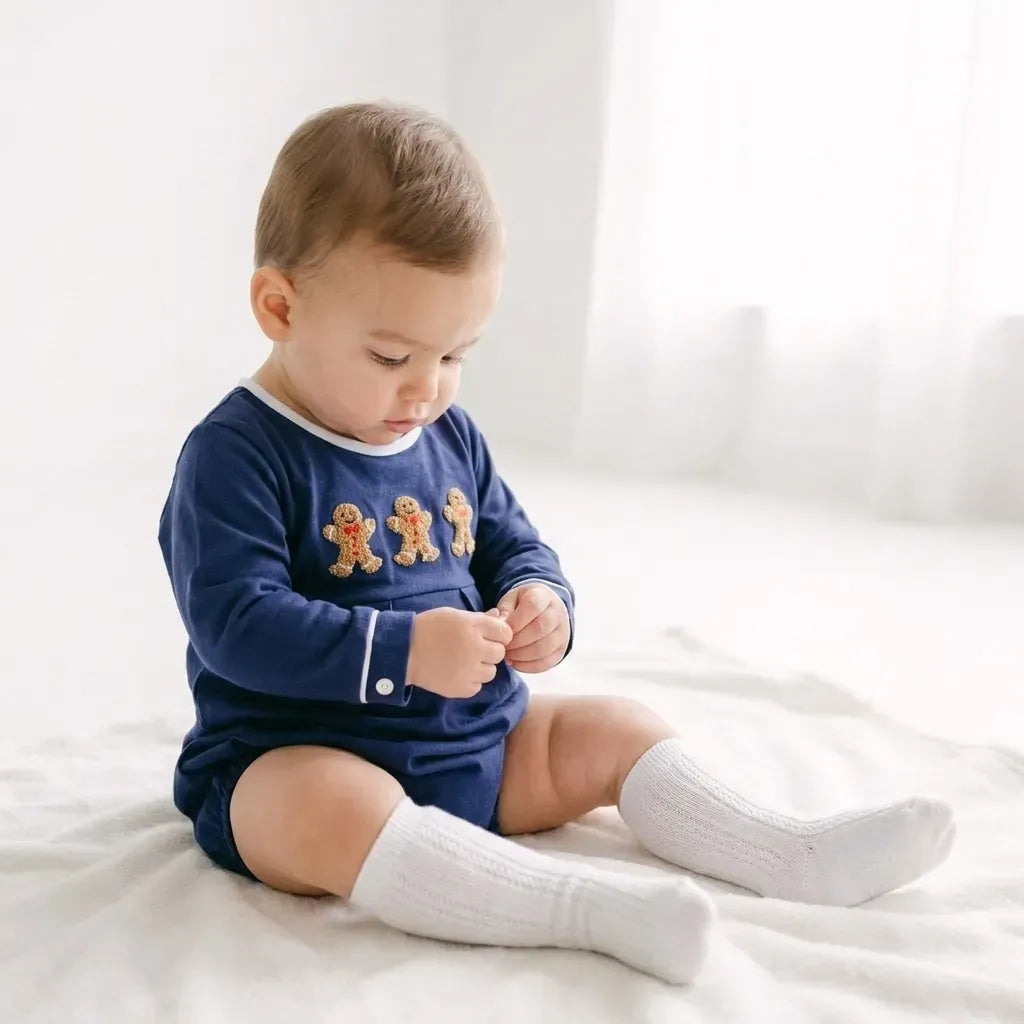 Boys Navy French Knot Gingerbread Man Bubble