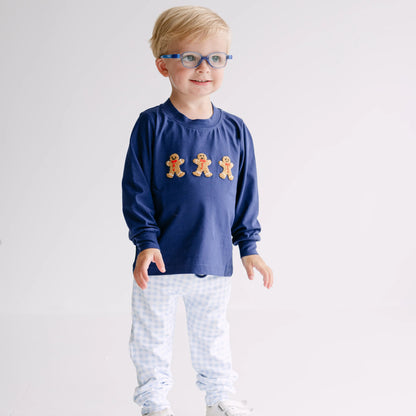 Boys Navy French Knot Gingerbread Man Jogger Set