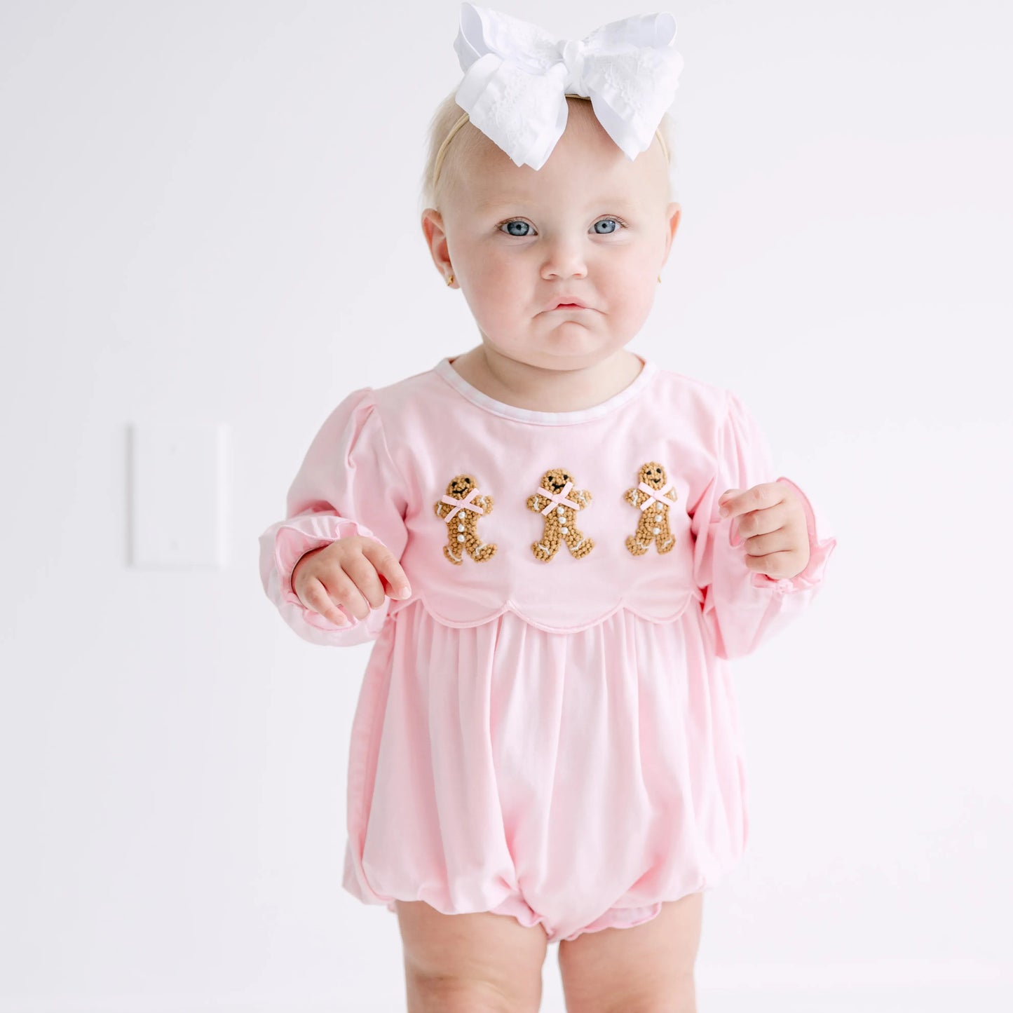 Girls Pink French Knot Gingerbread Girl Bubble
