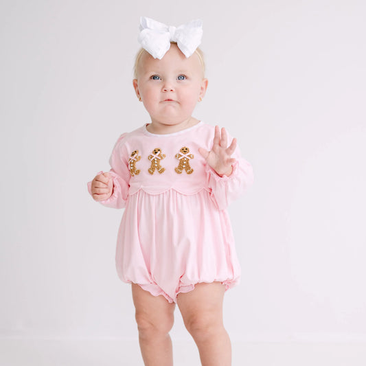 Girls Pink French Knot Gingerbread Girl Bubble