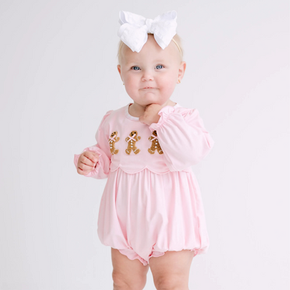 Girls Pink French Knot Gingerbread Girl Bubble