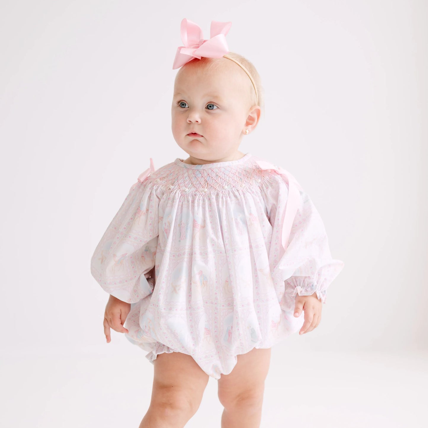 Nativity Geometric & Pearls Smocked Bishop Bubble