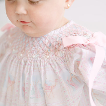 Nativity Geometric & Pearls Smocked Bishop Bubble