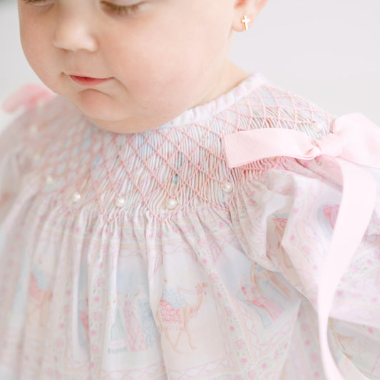Nativity Geometric & Pearls Smocked Bishop Bubble