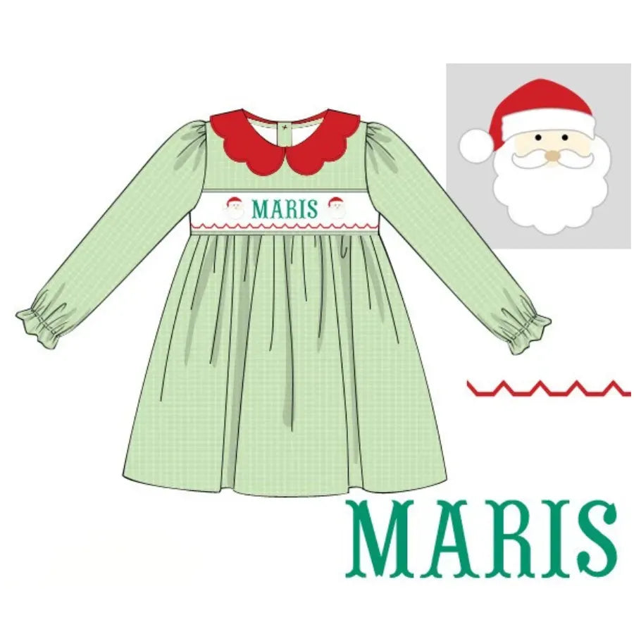Girls Santa Name Smocked Dress