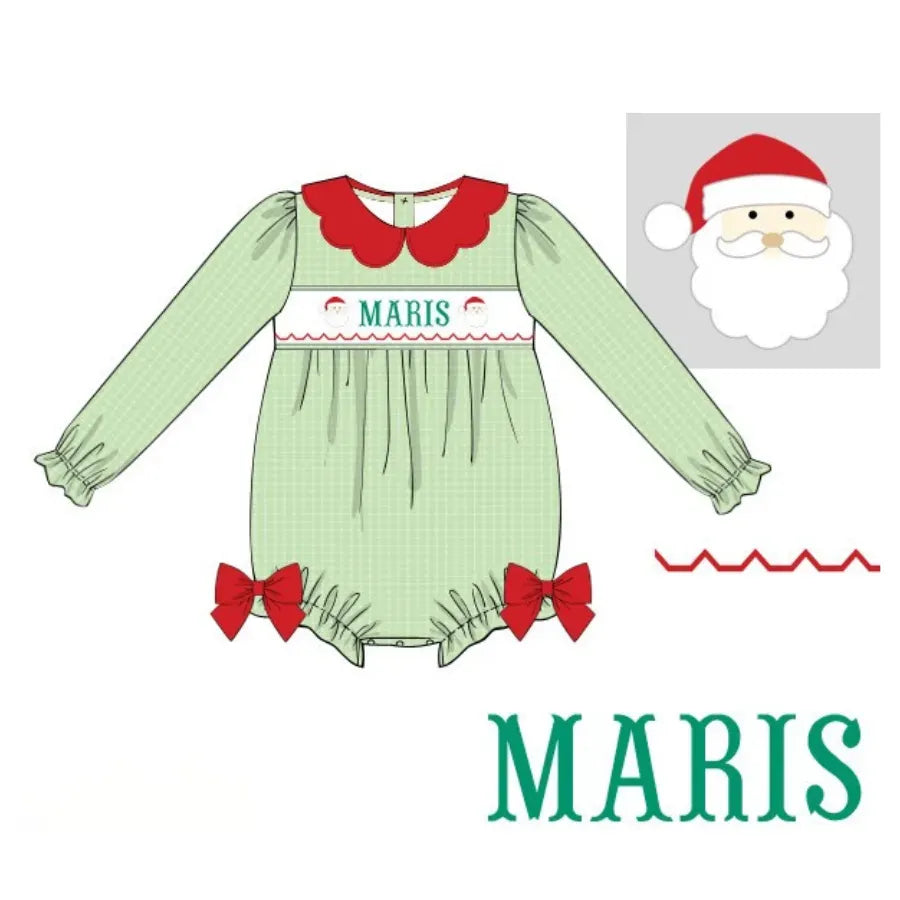 Girls Santa Name Smocked Bubble