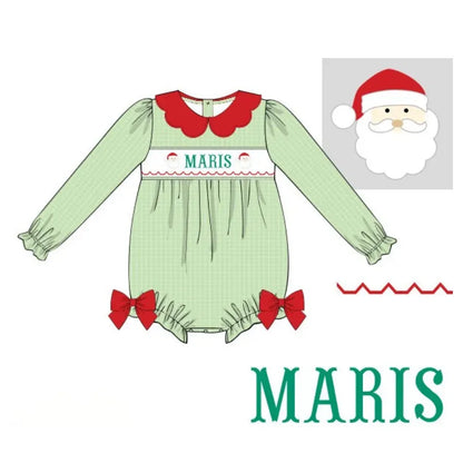 Girls Santa Name Smocked Bubble