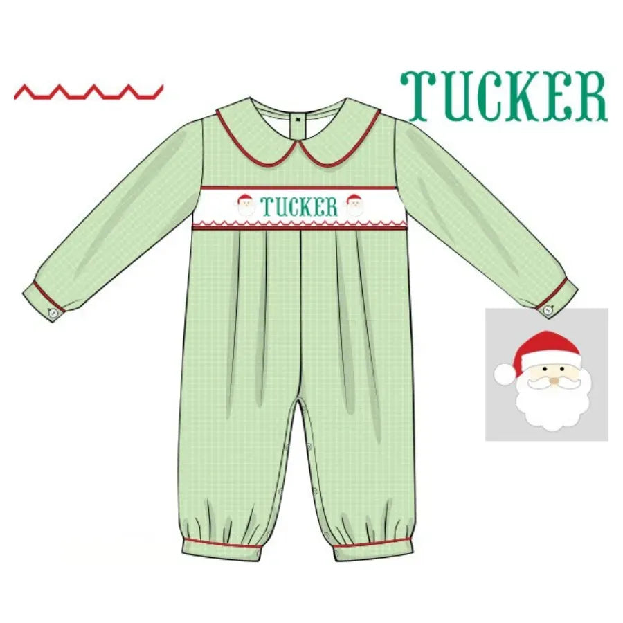 Boys Santa Name Smocked Romper