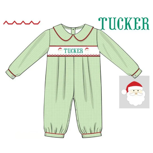 Boys Santa Name Smocked Romper