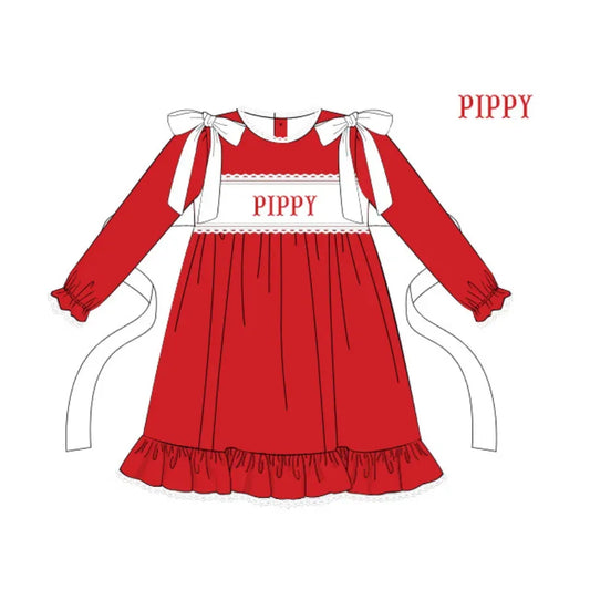 Girls Red Name Smocked Lounge Gown