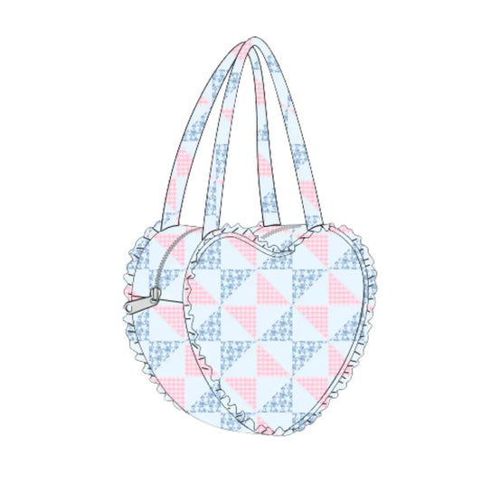 Pink & Blue Patchwork Quilted Heart Bag
