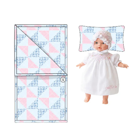 Pink & Blue Patchwork Quilted Dolly Sleeping Bag
