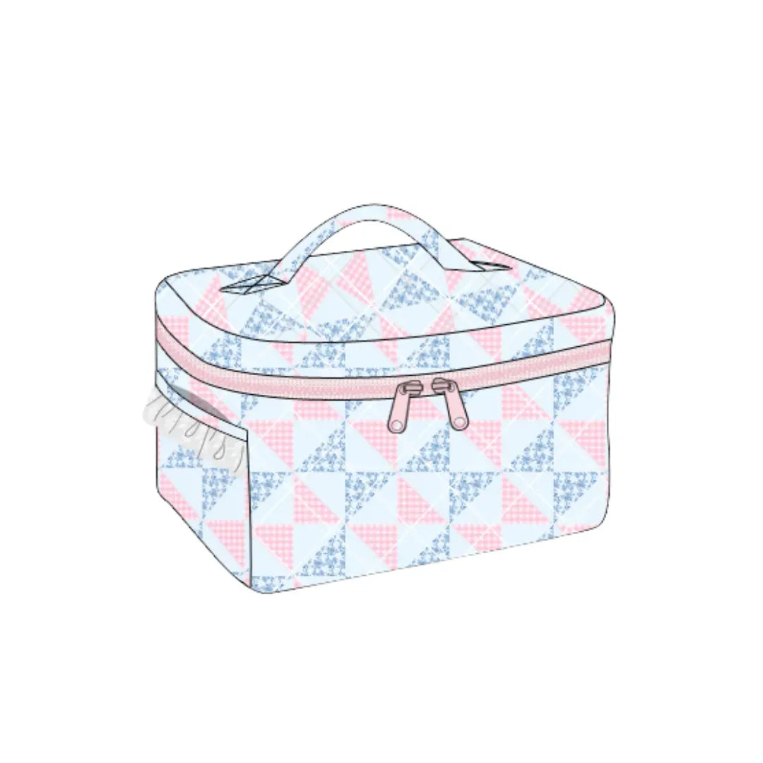 Pink & Blue Patchwork & Lace Quilted Makeup Bag