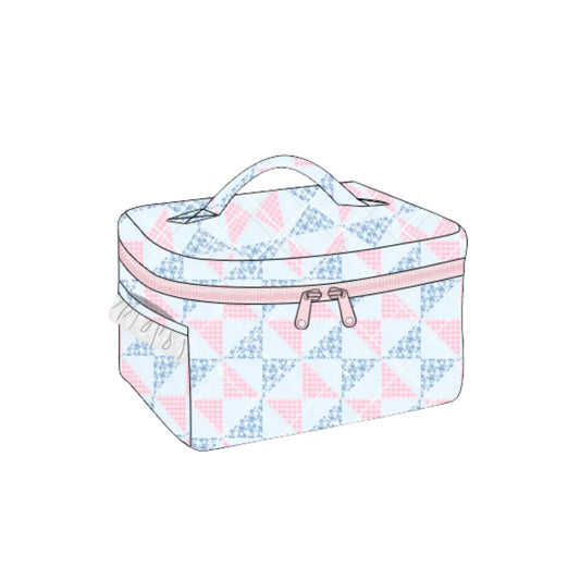 Pink & Blue Patchwork & Lace Quilted Makeup Bag