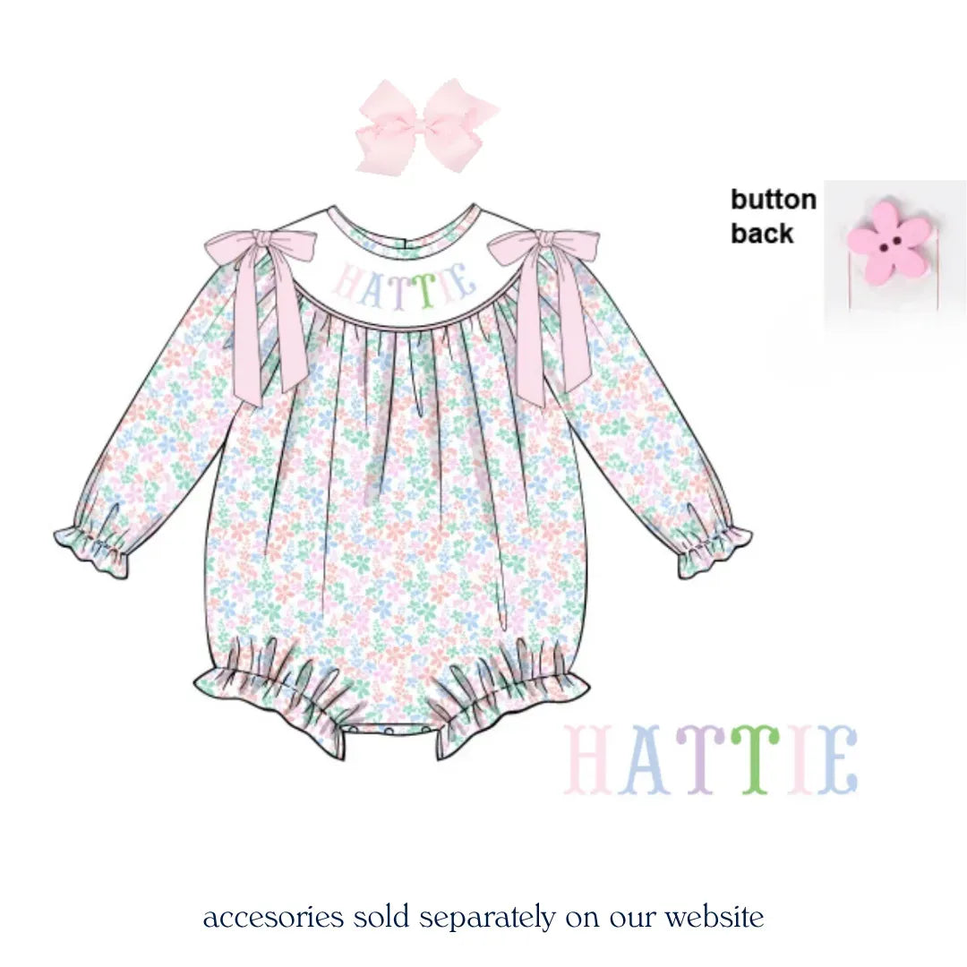 Hattie Floral Name Smocked Bubble