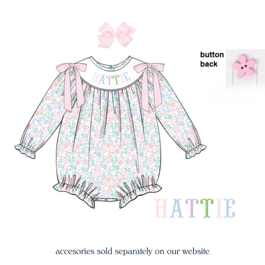 Hattie Floral Name Smocked Bubble