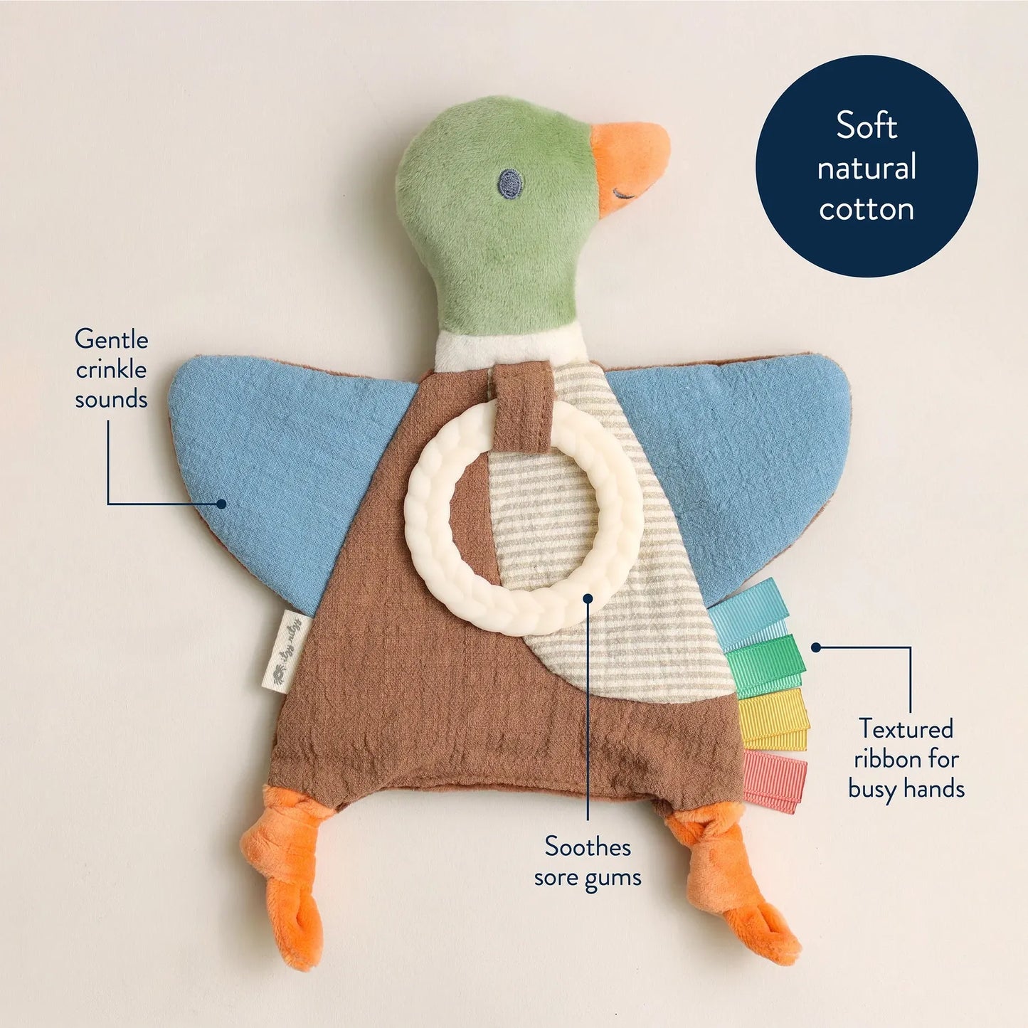 Bitzy Crinkle™ Mallard Sensory Crinkle Toy with Teether