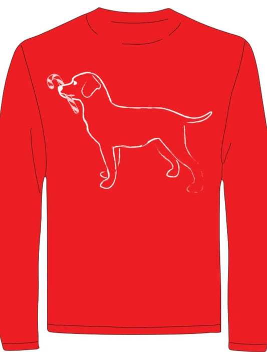 Red Candy Cane Dog Long Sleeve T-Shirt