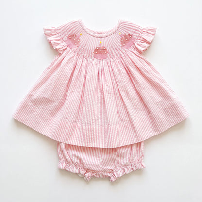 Pink Striped Cupcakes Diaper Set