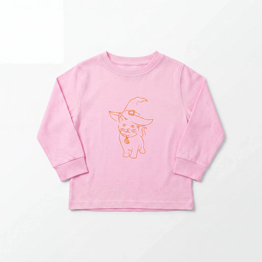 Pink Halloween Cat Long Sleeve T-Shirt