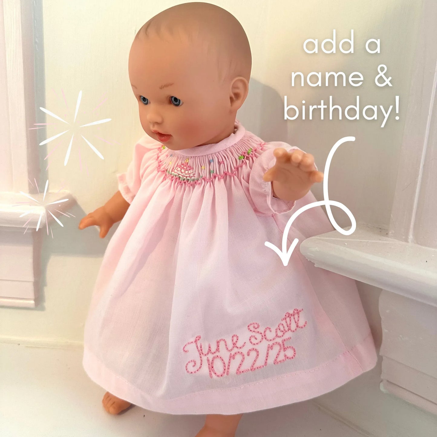 Rosalina Pink Smocked Birthday 15" Doll Bishop Dress