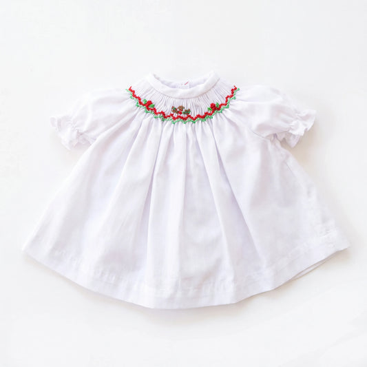 Rosalina White Smocked Holly 10" Doll Bishop Dress