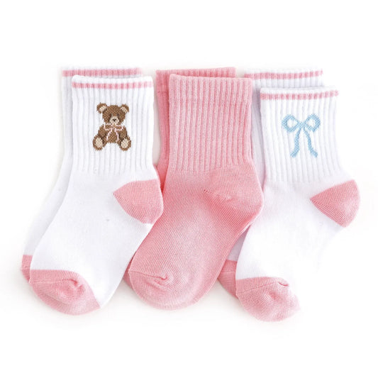 Girls Crew Socks 3-Pack - Teddy Bow