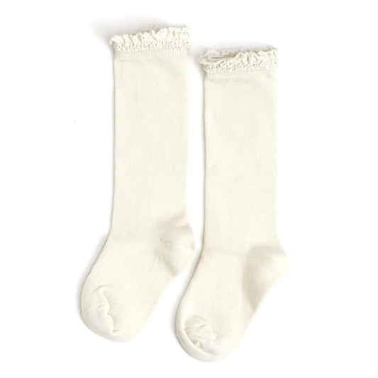 Ivory Fancy Lace Top Knee High Socks