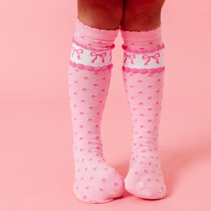 Pink Bow Scalloped Knee Socks