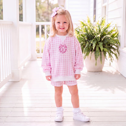 Pink Gingham Sweat Short Set