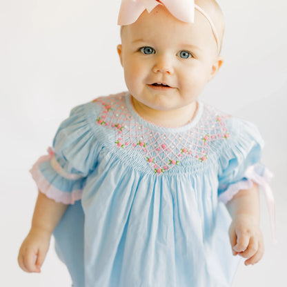 Blue Smocked Rosettes & Pearls  Bubble