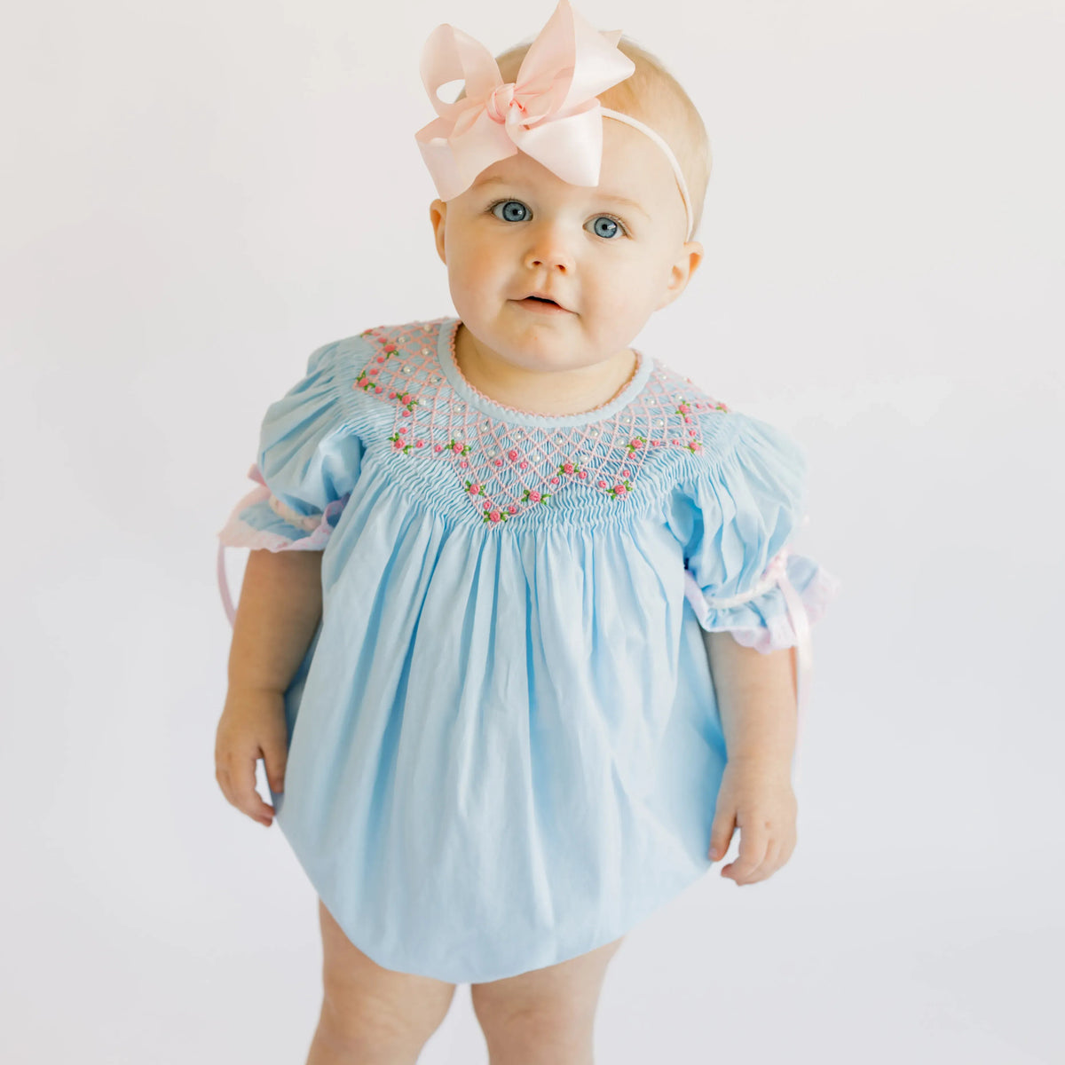 Blue Smocked Rosettes & Pearls  Bubble