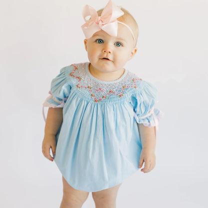 Blue Smocked Rosettes & Pearls  Bubble